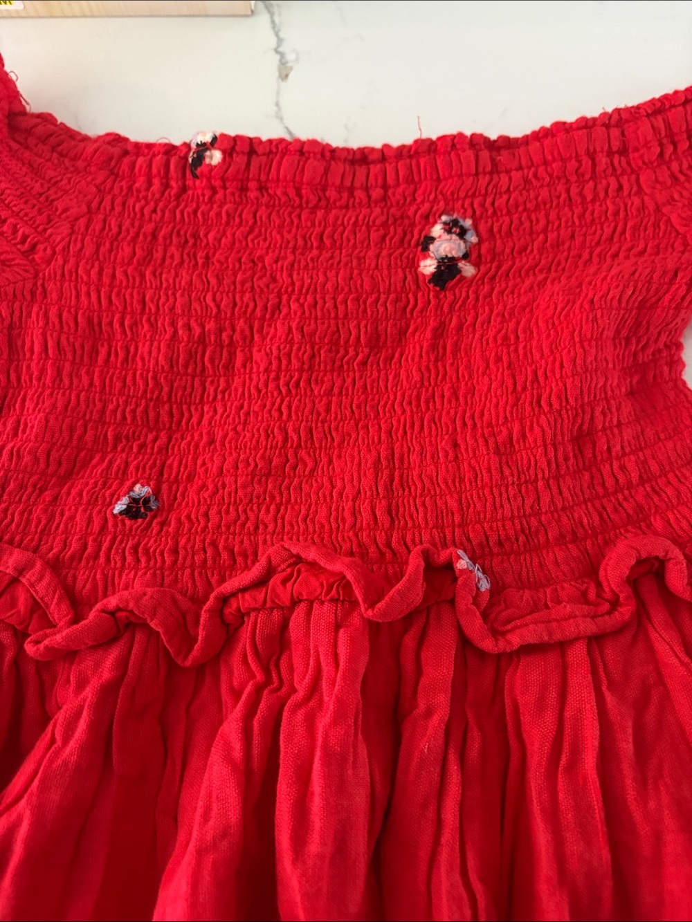 Free People Bright Red Smocked Long Sleeve Floral Dress - Picture 3 of 4